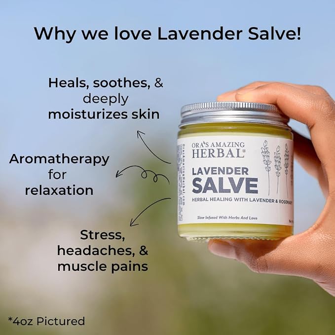 Ora's Amazing Herbal Lavender Salve Ointment with Lavender & Rosemary Essential Oils, Moisturizing Skin Balm & Hand Salve for Dry Skin, Soothing Massage Balm with Coconut Oil Calendula Comfrey, 1 oz