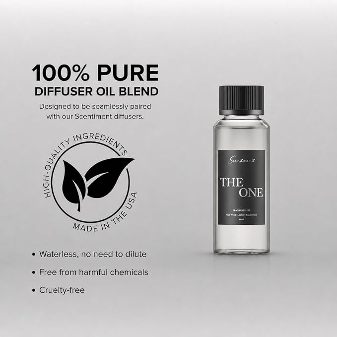 Scentiment The One Diffuser Oil - Premium Hotel Scent with Notes of Cardamom, Leather, Lemon with Cinnamon & Sandalwood Home Scent, Hotel Fragrance Oil Diffuser Refill - 4.06 fl oz (120 mL)