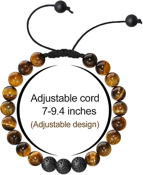 M MOOHAM Mens Bracelet - Beaded Natural Stone 8mm Tiger Eye Matte Agate Lava Rock Bracelets for Men Teen Boys Grandpa Dad Birthday Gifts Jewelry