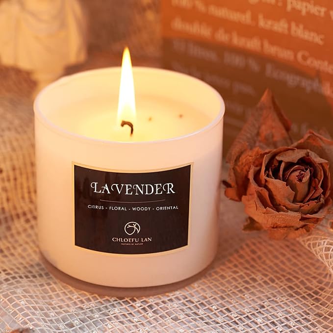 Premium Lavender Scented Candle for Men & Women, Highly Scented, 7.1oz|45 Hour Long Lasting, All Natural Soy Candles, Home Decor,Glass Jar Candle with Gift Box