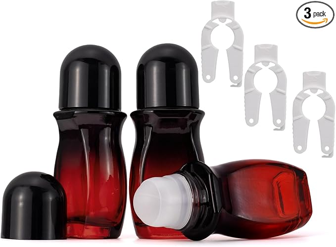3-Pack 50ML Glass Deodorant Roller Bottles, Empty Refillable Roll On Bottles with Roller Ball Applicator for Essential Oils, Reusable Roller Containers for DIY, Care, Young Living