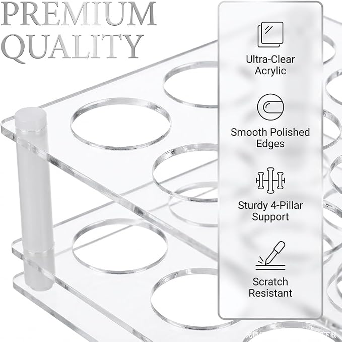 2 Pack 12 Hole 3×4 Acrylic Roller Bottle Organizer, Crystal Clear Essential Oil Holder, DIY Easy Assembly, 3mm Thick, Space Saving for Bathroom Vanity & Bedroom Dresser, Fits 10ml Roller Bottles