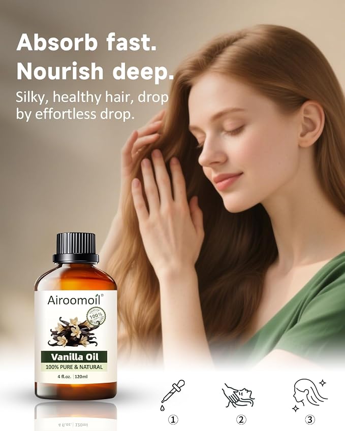 Vanilla Essential Oil 4 fl oz (120ml) – 100% Pure Natural Vanilla Bean Oil, Warm Soft Scent for Water Diffuser, Massage, Hair & Skin Care, DIY Candle & Soap Making – Large Value Bottle