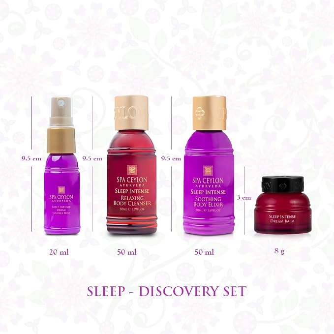 Spa Ceylon Ayurveda Sleep Intense Discovery Set – 4-Piece Natural Calming Gift Set with Neroli, Lavender & Ylang Ylang – Body Cleanser, Body Elixir, Dream Mist & Dream Balm