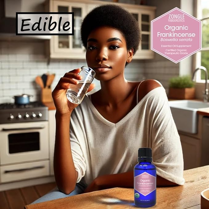 Organic, Frankincense Essential Oil, Food Grade, for Face – 100% Pure, Frankincense, Resin, Oil, Boswellia Serrata, Edible, by Zongle Therapeutics, 1 OZ