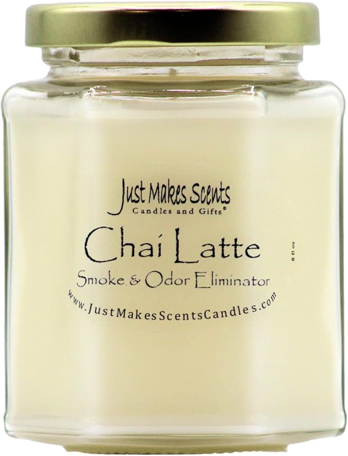 Chai Latte Scented Smoke and Odor Eliminator Candle - Neutralizes Cigarette, Food and Pet Smells - Hand Poured in The USA by Just Makes Scents