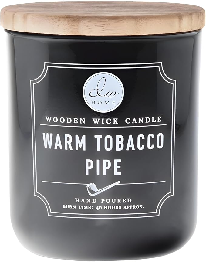DW Home Warm Tobacco Pipe Scented Candle for Home, 12 oz, Wooden Wick Candle Jar, Up to 40H Burn Time, Luxury Scented Candle for Relaxation, Gifting, Home Decor