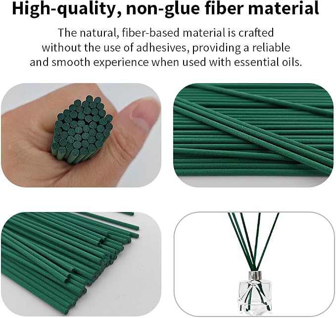 50PCS Dark Green Fiber Reed Diffuser Sticks 12 Inch Long 3mm Diameter Strong Absorption Refill Replacement Reeds for Diffuser Stick Essential Oil Scented Aroma Fragrance Rod for Home Office