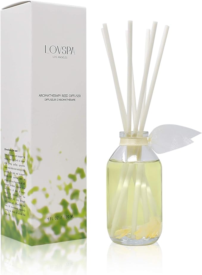 Jasmine Vanilla Diffuser Set, Shelf Decor, Home Fragrance, Spa Scent | Jasmine, vanilla, and classic rose profile, guest bath, decorative glass bottle, powder room, entryway, living room
