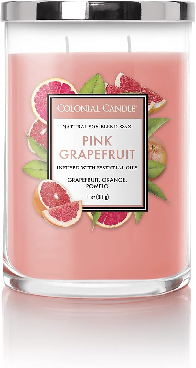 Colonial Candle Pink Grapefruit Scented Jar Candle, Classic Cylinders Collection, 2 Wick, Red, 11 oz - Up to 80 Hours Burn