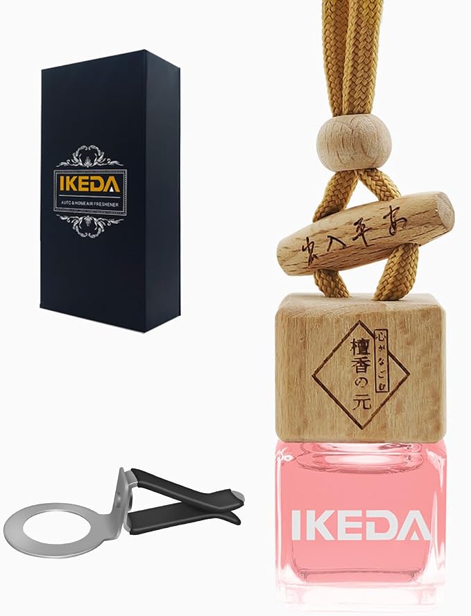 ikeda fragrance Car Air Freshener | Square Hanging Car Scent with Vent Clip Bottle | Long Lasting Fragrance | Essential Oil Diffuser | Odor Eliminator Deodorizer (Square-Strawberry)