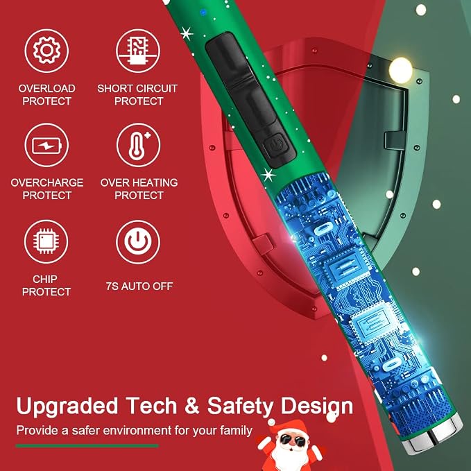 SUPRUS Electric Candle Lighter USB Lighter with Upgraded LED Battery Display Safety Switch Rechargeable Flameless Plasma Windproof Pocket Size (Christmas Green&Christmas Green&Christmas Green)
