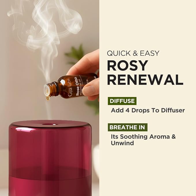 100% Pure Rose Otto Essential Oil - 0.34 Fl Oz - Rose Otto Oil for Hair, Skin, Diffuser, Aromatherapy & DIY Candle Making Scent