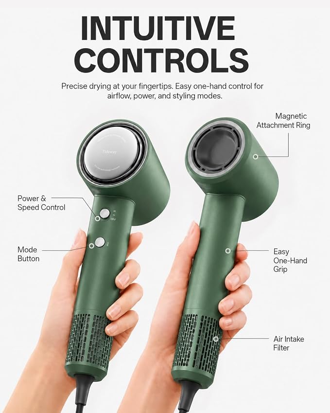 Tideway Hair Dryer Professional High-Speed Ionic Blow Dryer 110,000 RPM, Compact Hair Dryer with Magnetic Diffuser, Fast Drying with Brushless Motor Low Noise Smart Temperature Control-H11