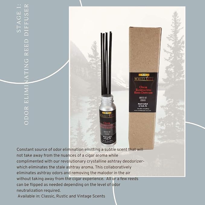 WHIFF OUT ODOR ELIMINATING REED DIFFUSER- Rustic Scent- Air Deodorizer | Cigar Cigarette 420 Smoke Pet Odor Neutralizer | Remove and Replace Odors