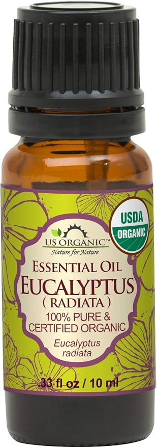 US Organic 100% Pure Eucalyptus Essential Oil (Radiata) - USDA Certified Organic, Steam Distilled - W/Euro droppers (More Size Variations Available) (10 ml / .33 fl oz)