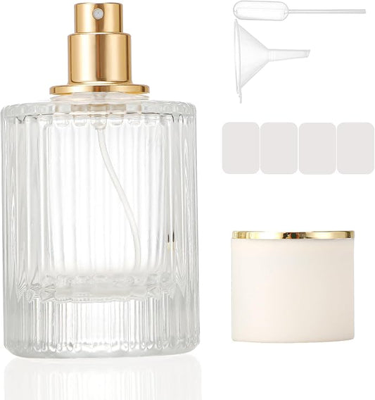 1 Pack Empty Perfume Spray Bottles, 50ML Ribbed Glass Atomizer Spray Bottle for Men and Women, Travel Refillable Perfume Atomizer for Sample Dispenser and Home Decor, White Cap