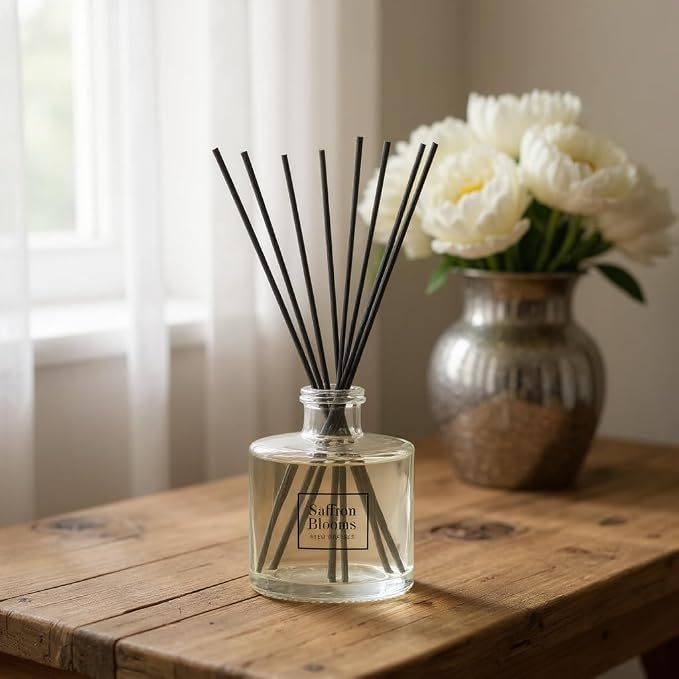 Bellevue Diffuser, 6 fl oz Glass Filled Diffuser, Highly Concentrated Fragrances with Essential Oils, Home Fragrance, Scent:Saffron Blooms (Pack of 2)