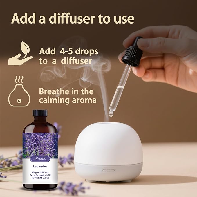 Lavender Essential Oil – Lavender Fragrance Oil for Sleep Aid, Diffuser, Humidifier, Massage, DIY Soap, Candle, Cleaning, Relaxation, Gift Ready – MLYNKL Lavender Oils (4.33 fl oz / 130ml)