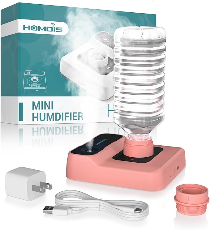 Portable Humidifier - Small Air Humidifiers for Bedroom, Plants, Office, Travel - Cool Mist Humidifiers, Color-Changing Accent Light, 2 Mist Settings, RosePink