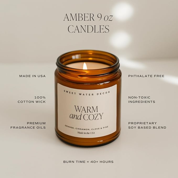 Sweet Water Decor Fresh Coffee Soy Candle - Caramel Creme, Mocha Latte and Kona Coffee Scented Candles for Home - 9oz Amber Jar + Black Lid, 40+ Hour Burn Time, Made in the USA