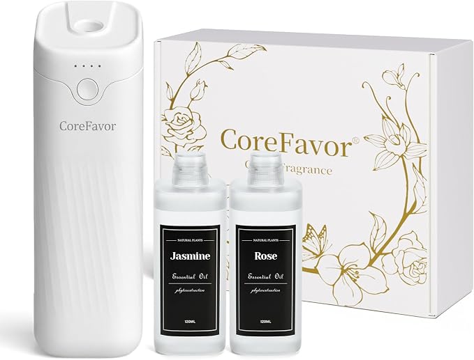 Waterless Essential Oil Diffuser (M60) with 2x120ml Oil, Portable Battery-Operated Cold Air Aroma Scent Machine, 4 Adjustable Intensity Levels, Quiet Diffuser for Bedroom Office Bathroom Car