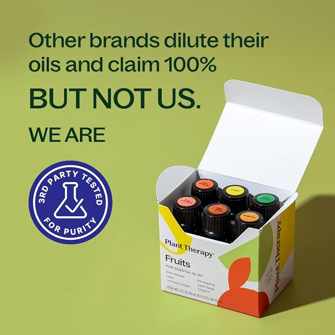 Plant Therapy Fruit Essential Oil Set - Grapefruit, Tangerine, Lemon, Mandarin, Lime, Orange Sweet Essential Oils, 100% Pure, Undiluted, for Diffusers & DIYs, 10 mL (1/3 oz) Each