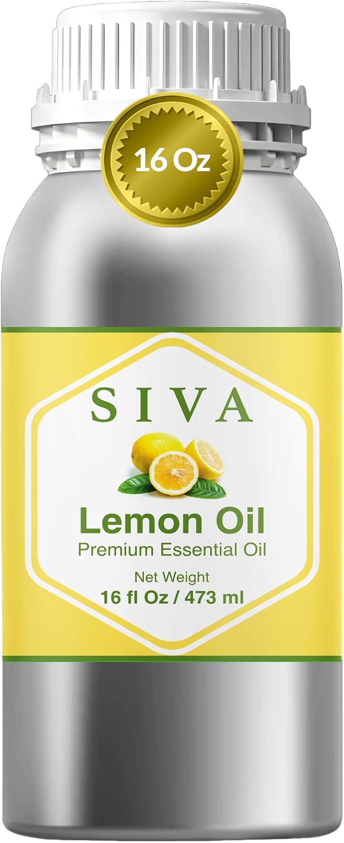 Siva Lemon Essential Oil 16 Fl Oz – for Diffuser, Skin & Hair Care – Ideal for Aromatherapy, Massage & DIY Blends