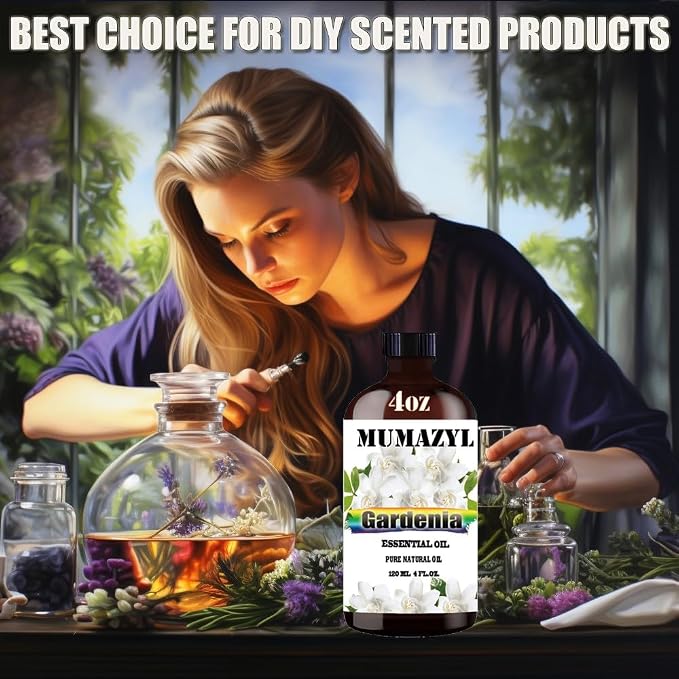 Gardenia Essential Oil, Gardenia Oil 4 Fl Oz 120ML for Diffuser Humidifier Yoga Cleaning DIY Candle Soap Making MUMAZYL Essential Oils