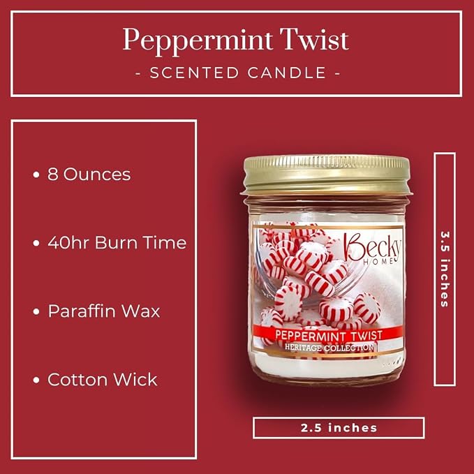 8oz Peppermint Candles for Home, Peppermint Candy Cane Scented Candle, Coconut Soy Wax Scented Candles, Gift for Women & Men