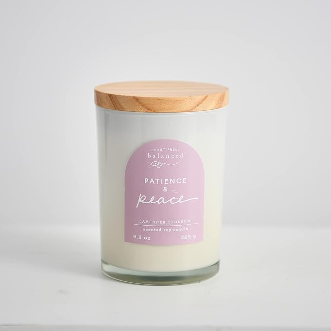 Scented Lidded Glass Soy Candle, Patience + Peace 9.3 oz.