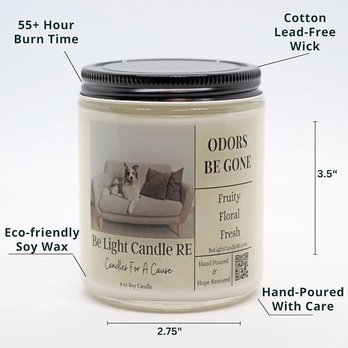 Odor Eliminating Candle Non-Toxic | Purpose-Driven Soy Scented | Fresh Linen Odor | 8oz Long Lasting Candle | Pet Odor Eliminator | Smoke Odor Eliminator (Odors Be Gone)