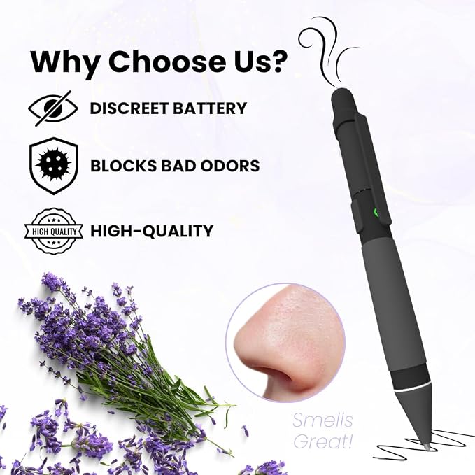 Aromatherapy Writing Pen Battery with Real Ink Tip and Hidden Diffuser Port, Soft Touch Ballpoint for Note Taking, Signature, and On-the-Go Relaxation, Rechargeable Wellness Gift for Office or Travel