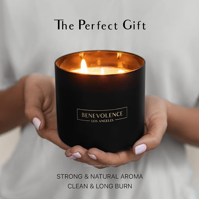 Benevolence LA Premium Bergamot & Jasmine Large 3-Wick Scented Candle – 45-Hour Burn – Luxury Natural Soy Candle for Home – Aromatherapy & Room Decor – 14.5oz