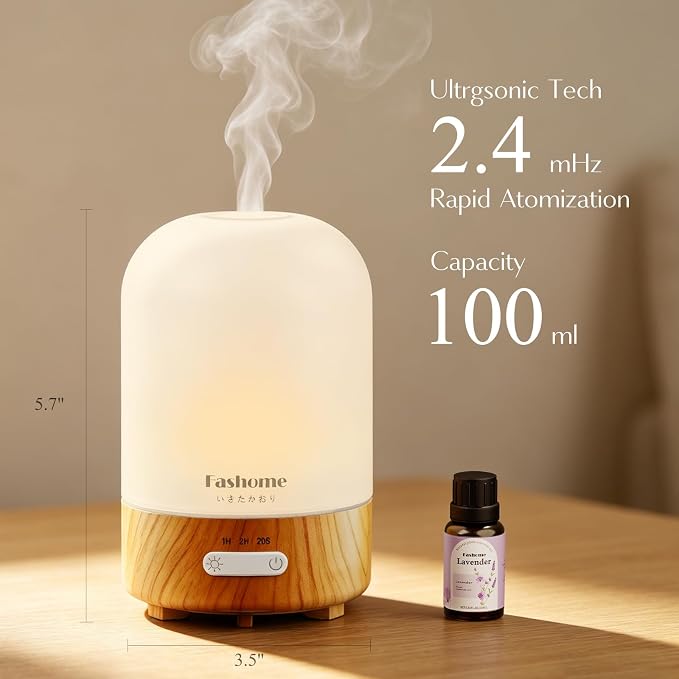 Essential Oil Diffuser for Home, Ultrasonic Cool Mist Air Aromatherapy Humidifier, Mini Scent Air Machine Portable Aroma Diffuser with Changing Lights & Auto Shut-Off for Home Bedroom Office Yoga