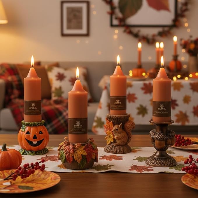 Earth Tone 5 Inch Short Taper Candles Pumpkin Chunky Unscented Smokeless Thick Tapered Candles for Fall Harvest Halloween Thanksgiving Dinner Party Home Décor