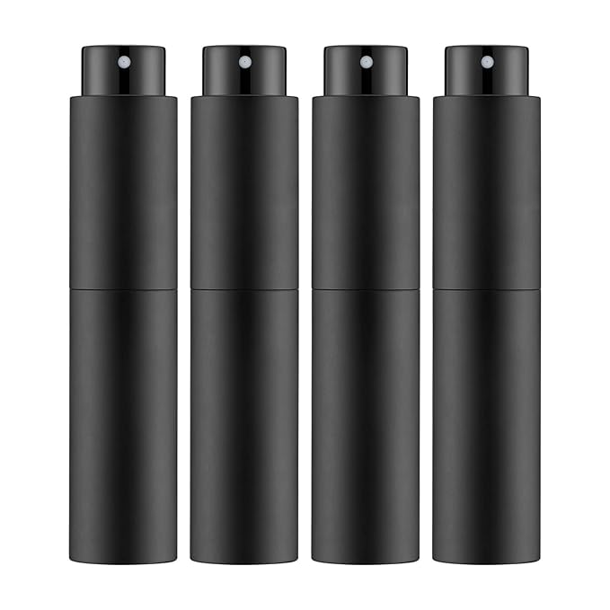 Tekson 4PCS 10ML Perfume Atomizer Travel, Refillable Cologne Containers, Dispenser Spray Empty Bottle for Mini Sprayer Size （Black