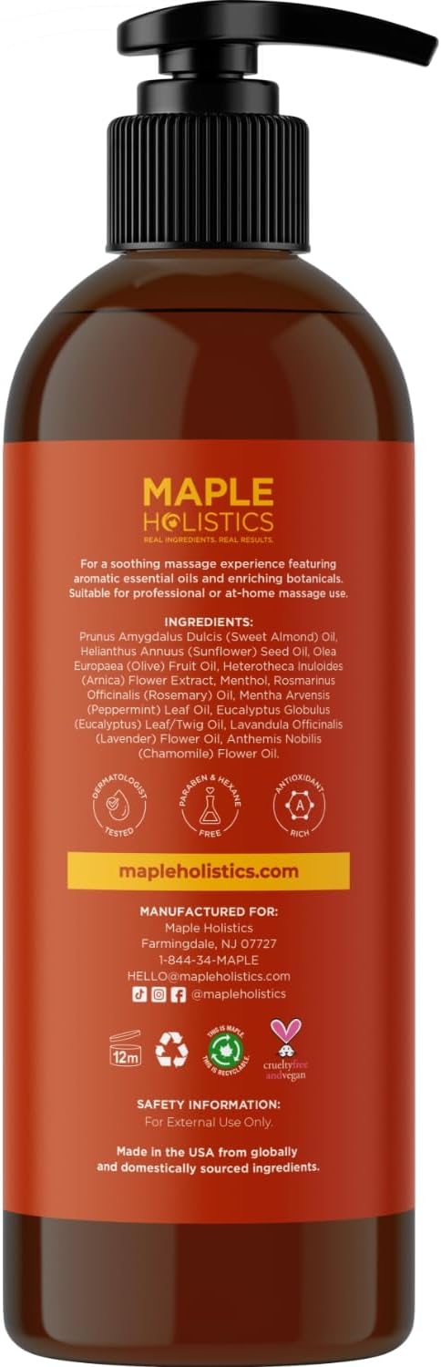 Arnica Massage Oil for Muscle Relaxing - Comforting Sore Muscle Massage Oil for Full Body Relief with Soothing Chamomile Lavender Peppermint & Rosemary Essential Oils - Vegan & Non GMO (8 Fl Oz)