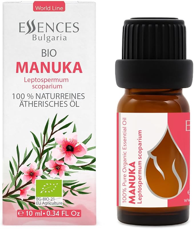 Essences Bulgaria Organic Manuka Essential Oil 0.34 Fl Oz | 10ml | Leptospermum scoparium | 100% Pure and Natural | Undiluted | Therapeutic Grade | Aromatherapy | Cosmetics | Cruelty Free | Non-GMO