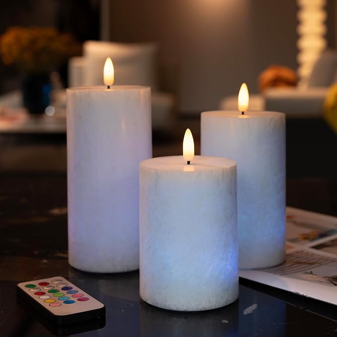 ANGELLOONG Color Changing Candles with Remote, Glass Flameless Candle for Room Decor, Set of 3 Battery Candles with Timer for Indoor Home Decor (Multicolor)