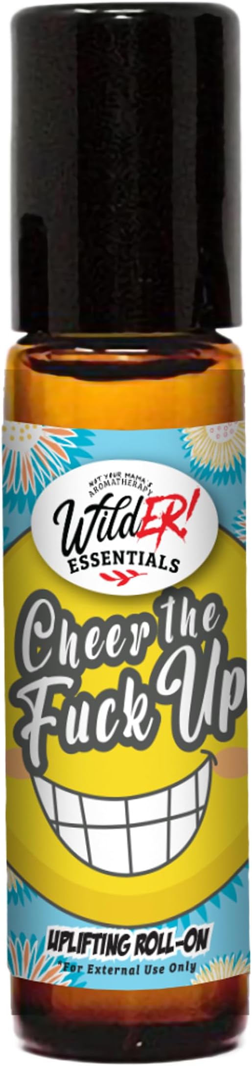 Wild-ER Essentials Cheer The F Up Aromatherapy Roll-On – Mood Boosting Essential Oil Blend with Basil, Black Pepper, Chamomile, Lavender, Orange & Petitgrain in Organic Jojoba – Made in the USA