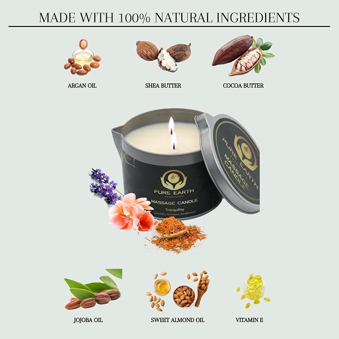 Tranquility Massage Candle - Skin Moisturizing Massage Oil Candles - 6 oz.