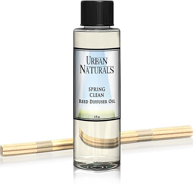 Urban Naturals Spring Clean Reed Diffuser Oil Refill Kit | Fresh, Crisp Fragrance of Lemon, Leafy Greens & Lavender | Essential Oil Room Scent Replacement Liquid with Reed Sticks | Made in the USA
