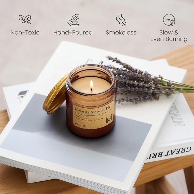 M&SENSE Eucalyptus Mint Scented Small Candle, 7.5Oz Aromatherapy Candle for Home Fragrance, Soy Wax Candles Gift for Birthday, Housewarming, Amber Jar Candle for Stress Relief, Meditation, Yoga