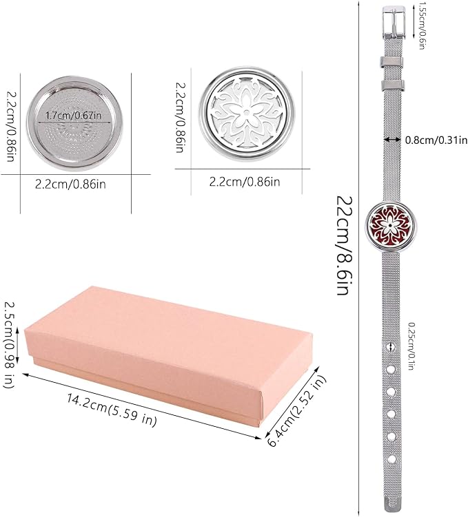 Essential Oil Diffuser Bracelet with Gift Box Aromatherapy Locket Adjustable Stainless Steel Flowers Watch Chain Bracelet with 10 Pcs Refill Pads for Women