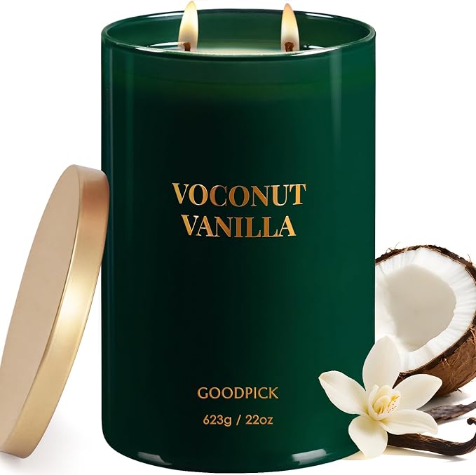 Goodpick Vanilla Coconut Candles, Scented Candle for Home, 22oz Soy Candles, Long Burning 120hrs Jar Candle Gifts