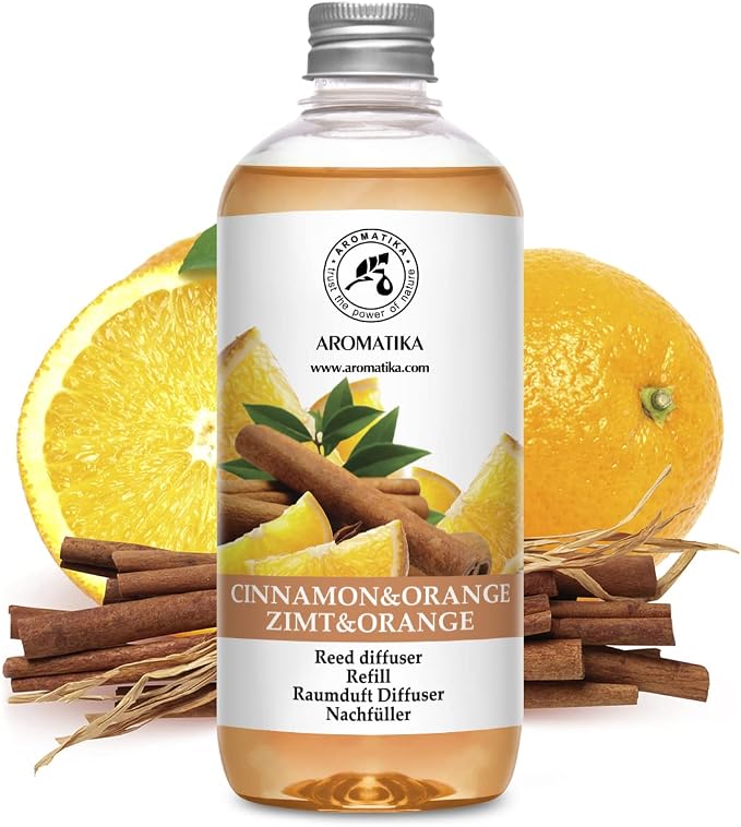 Cinnamon - Orange Diffuser Refill 17 Fl Oz - Intensive - Fresh & Long Lasting Fragrance - Good for Aromatherapy - SPA - Christmas Scent - Scented Diffusers - Home Fragrance - Reed Diffuser Refill