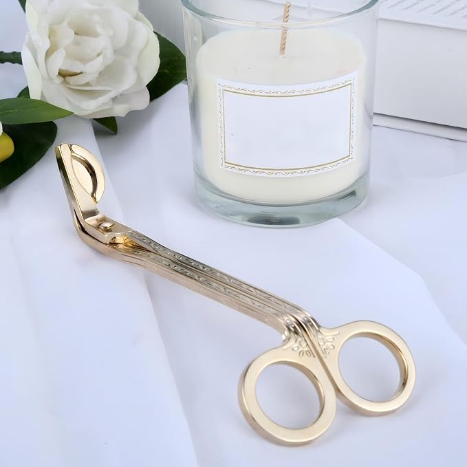 Candle Wick Trimmer,Stainless Steel Wick Clipper with Built-in Debris Tray Gold Scissor Cutter for Cleaner Burn Prevents Soot Easy Candle Care Accessory