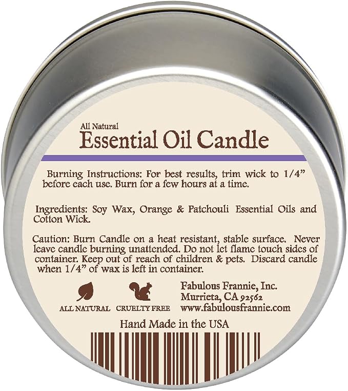 Fabulous Frannie All Natural Aromatherapy Soy Candle Travel tin Made with Pure Essential Oils 100 Hours Burn time 6oz (Calm Anger)