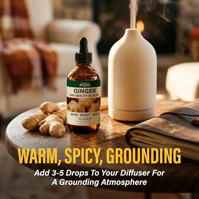 100% Pure Ginger Oil - 4 Fl Oz Ginger Essential Oil for Hair, Skin, Diffuser, Aromatherapy & DIY Soap Making Scent